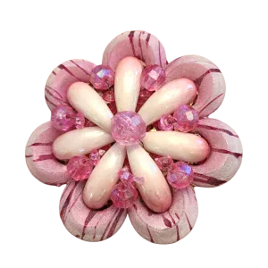 1960s Large Pink Beaded Flower Pin with 'Sugar' Coating - Hong Kong