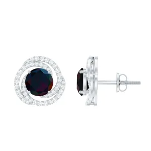 2 CT Black Opal Swirl Stud Earrings with Moissanite in Gold