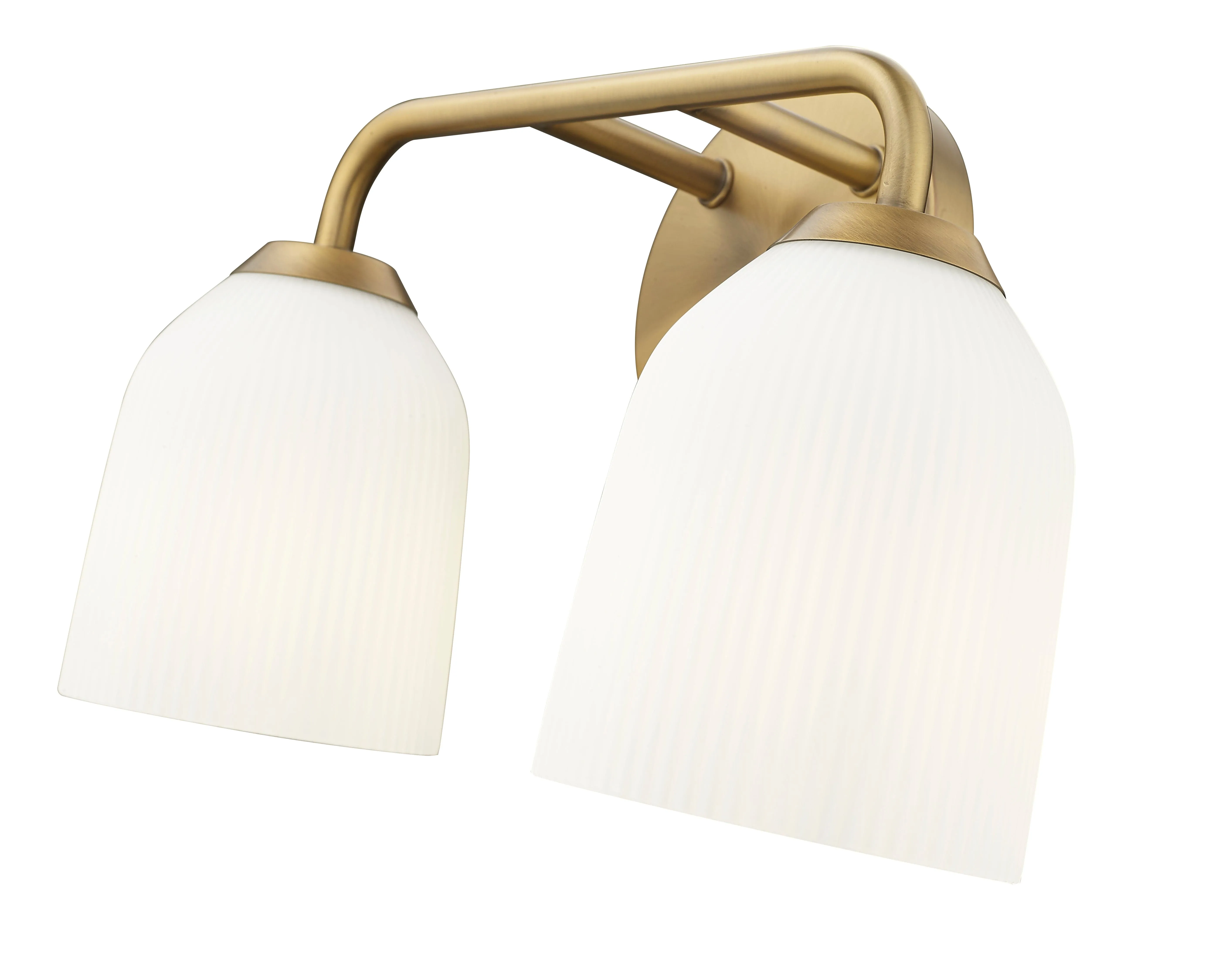 2 Lamps Norah Vanity Light - Vintage Brass - Opal Ribbed Glass - 15in. Wide