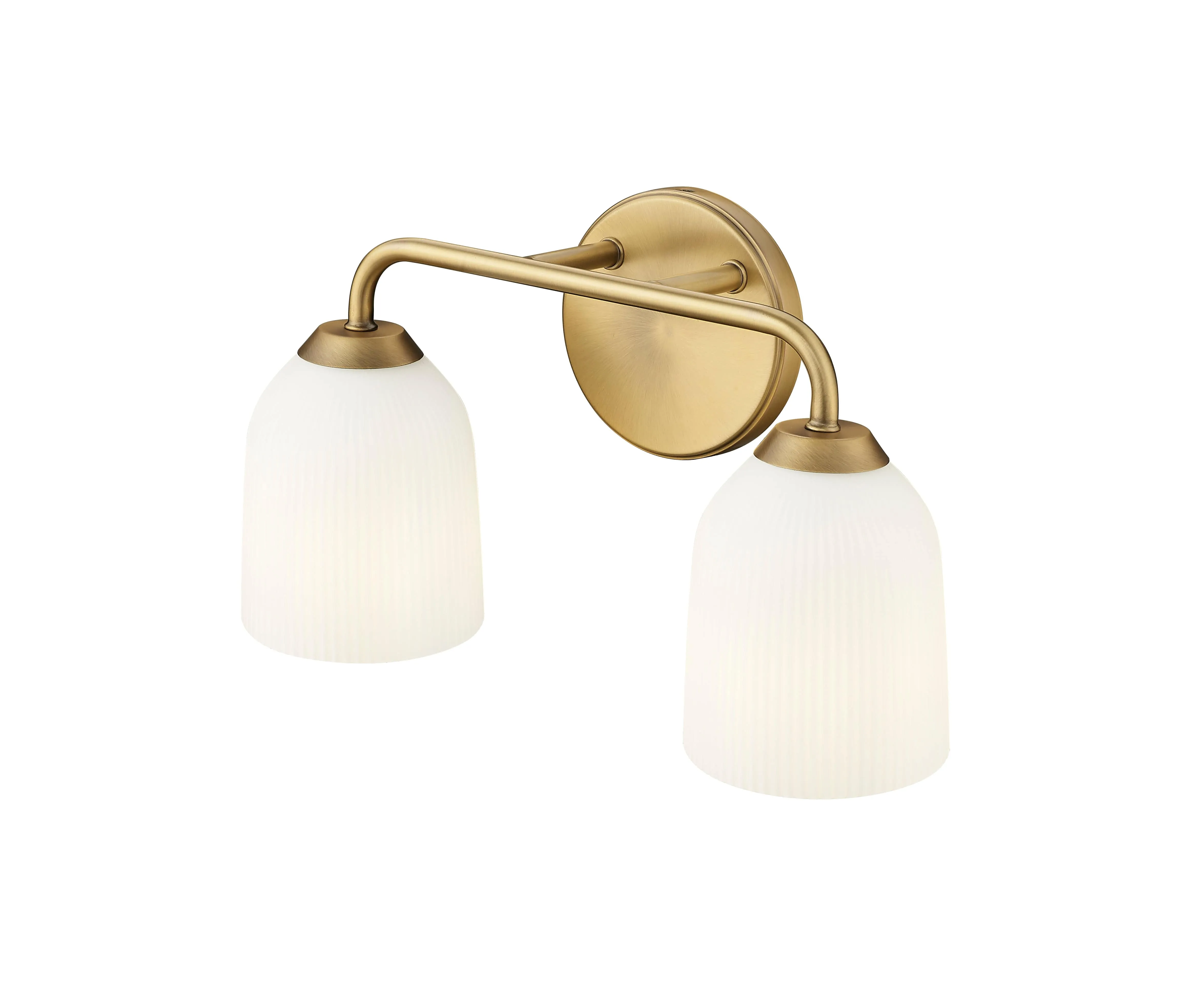 2 Lamps Norah Vanity Light - Vintage Brass - Opal Ribbed Glass - 15in. Wide