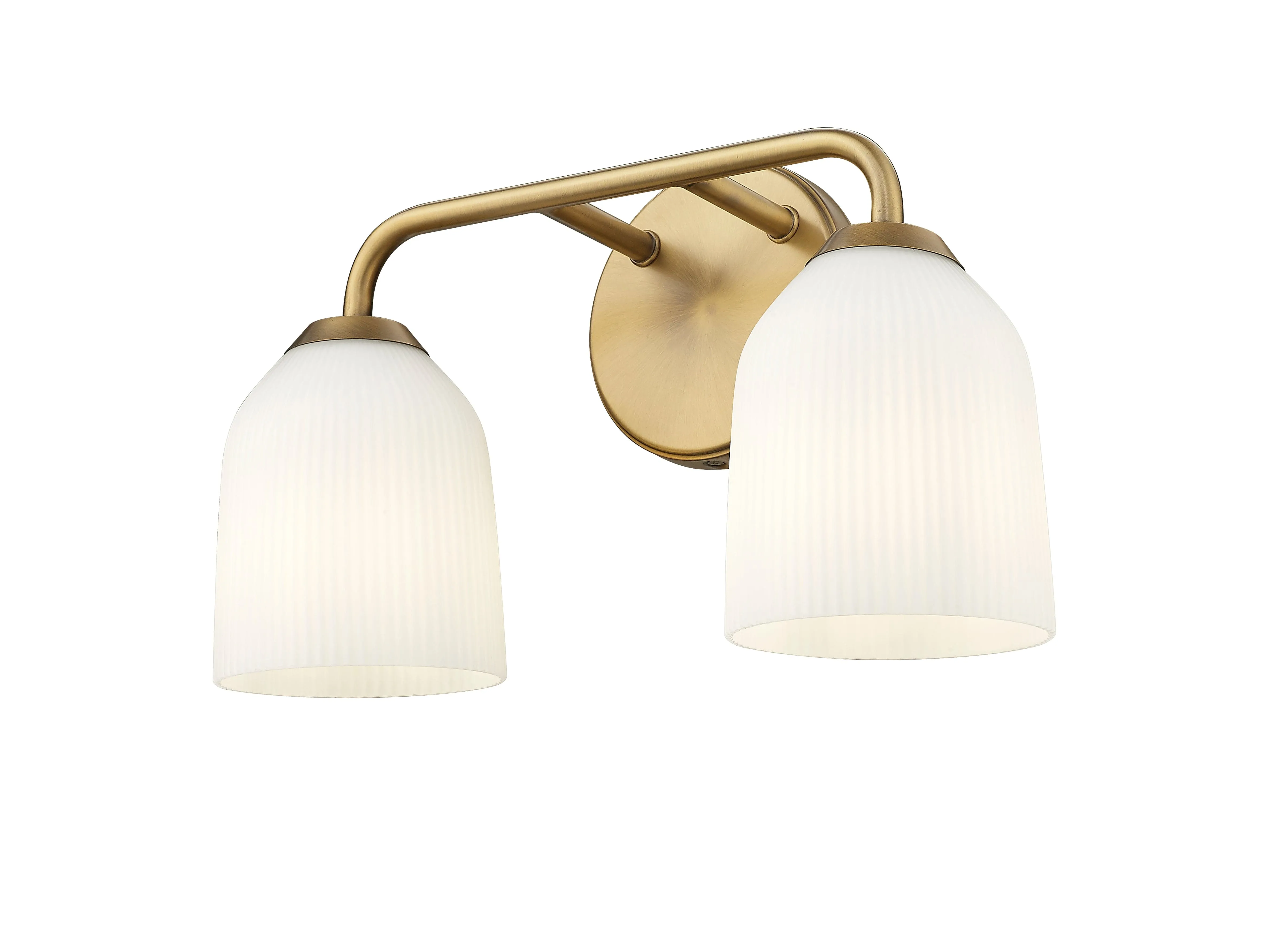 2 Lamps Norah Vanity Light - Vintage Brass - Opal Ribbed Glass - 15in. Wide