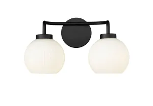 2 Lamps Oprah Vanity Light - Matte Black - Opal Ribbed Glass - 15in. Wide