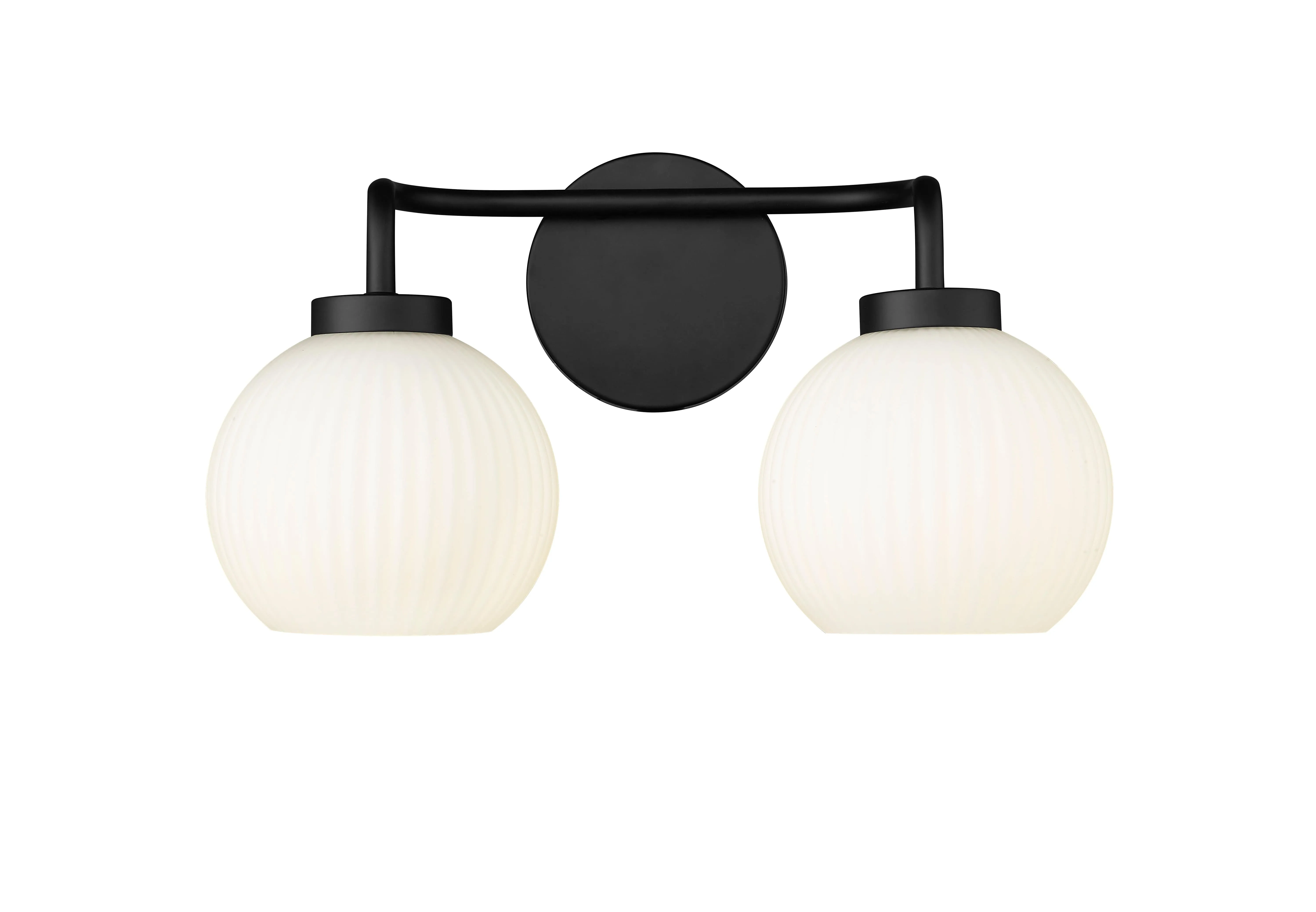 2 Lamps Oprah Vanity Light - Matte Black - Opal Ribbed Glass - 15in. Wide