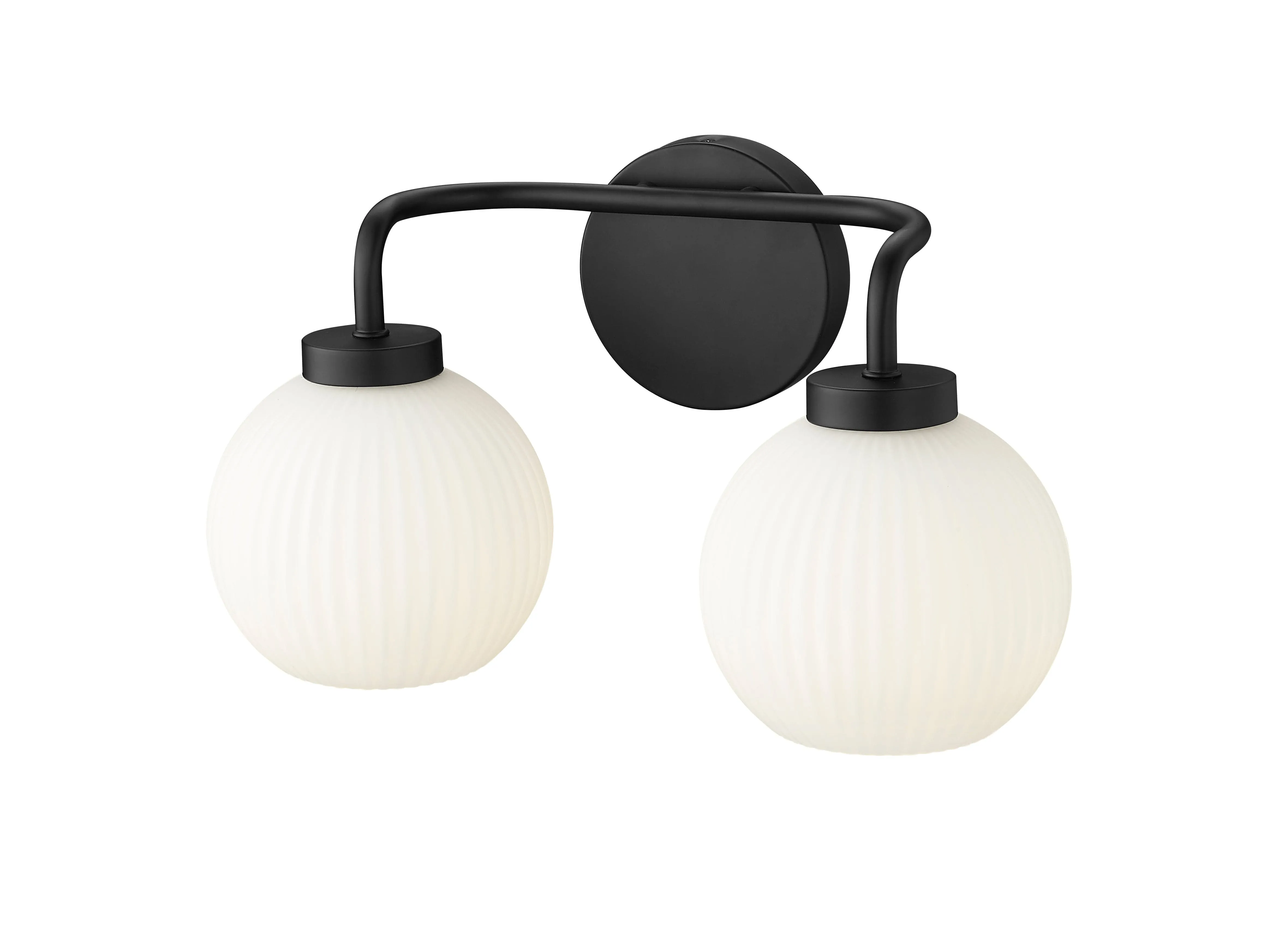 2 Lamps Oprah Vanity Light - Matte Black - Opal Ribbed Glass - 15in. Wide