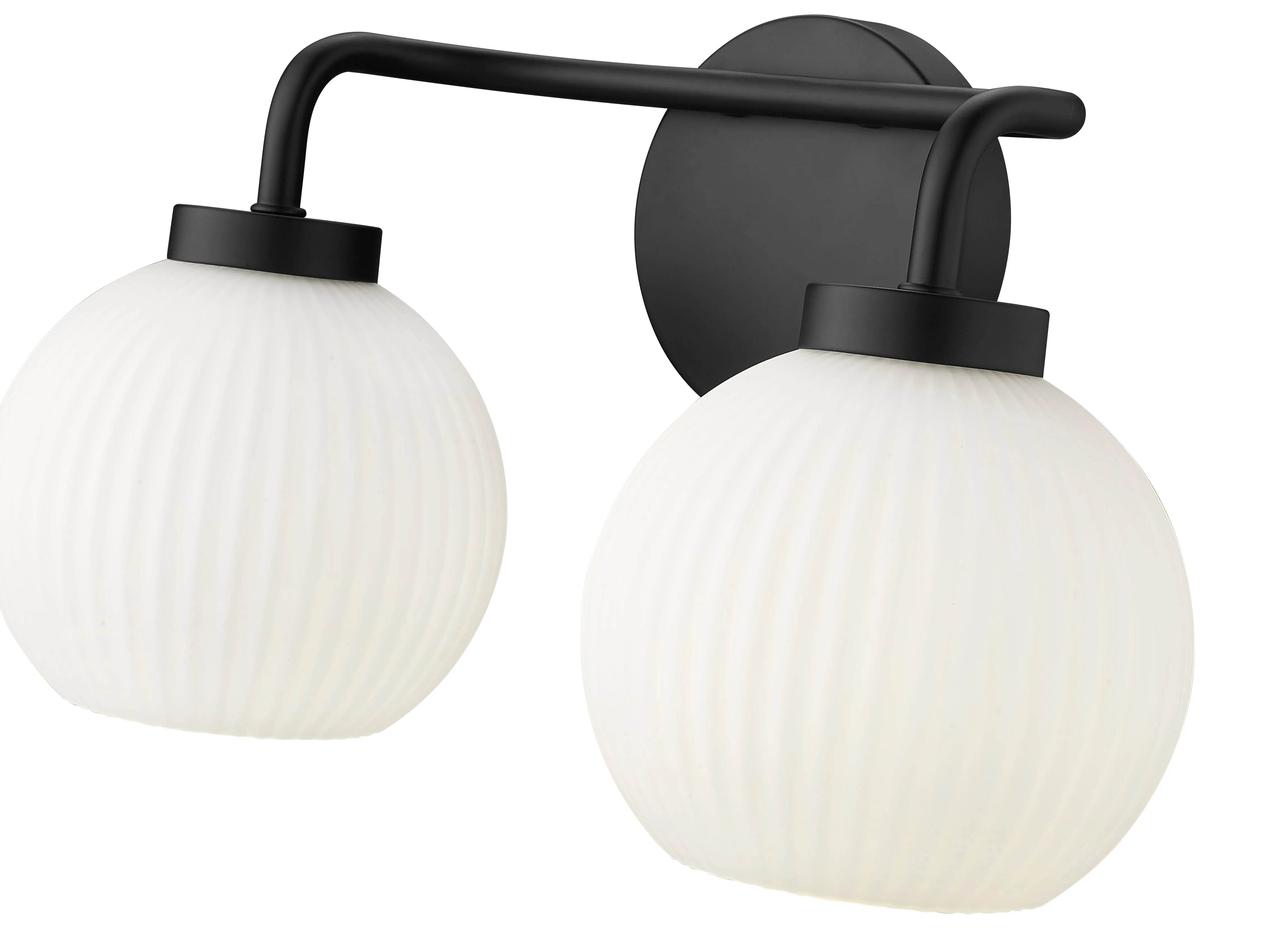 2 Lamps Oprah Vanity Light - Matte Black - Opal Ribbed Glass - 15in. Wide