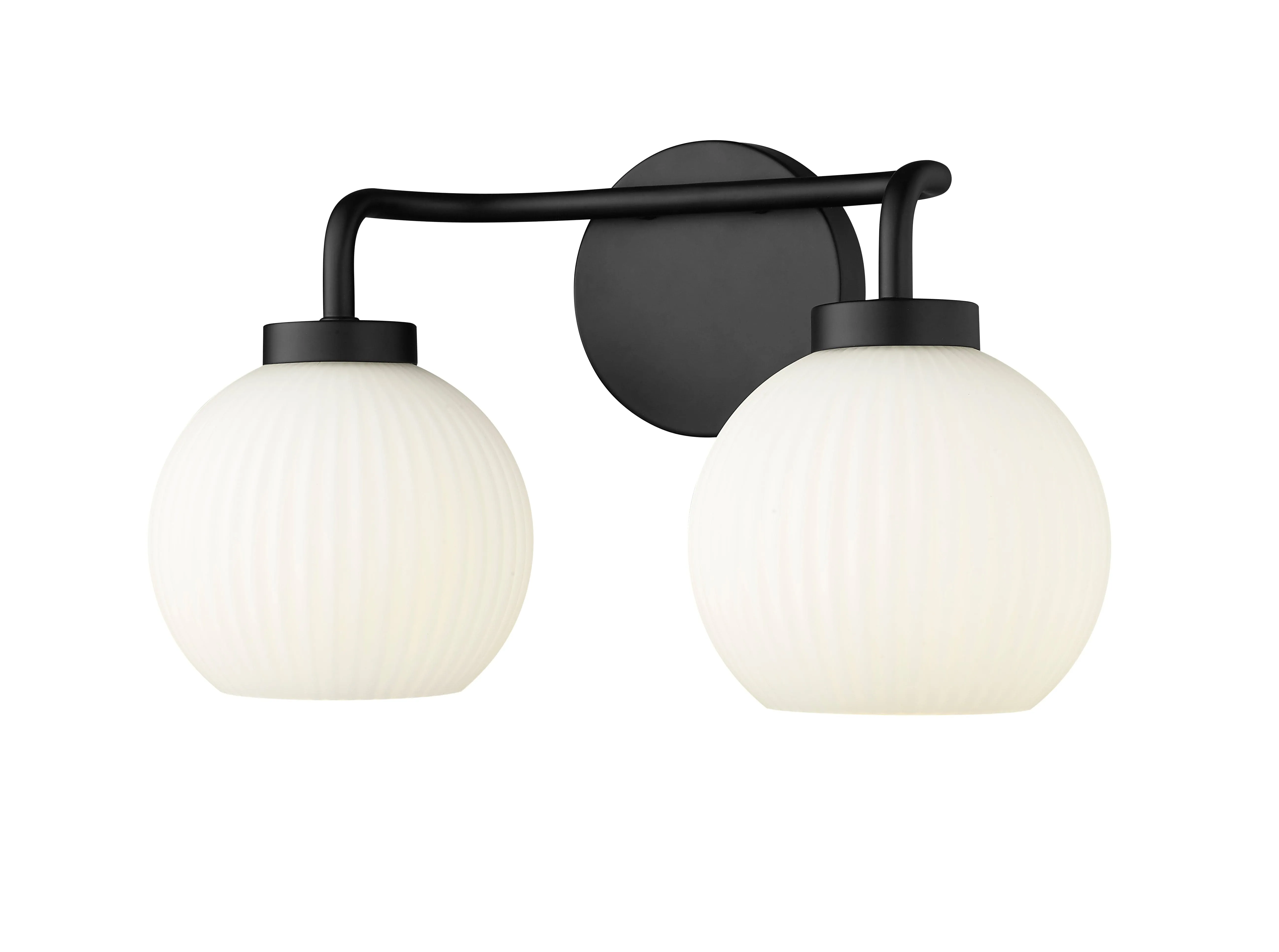 2 Lamps Oprah Vanity Light - Matte Black - Opal Ribbed Glass - 15in. Wide