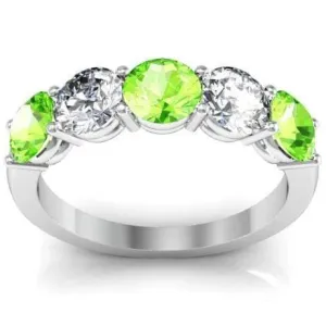 2.00cttw Shared Prong 5 Stone Ring with Diamonds and Peridot