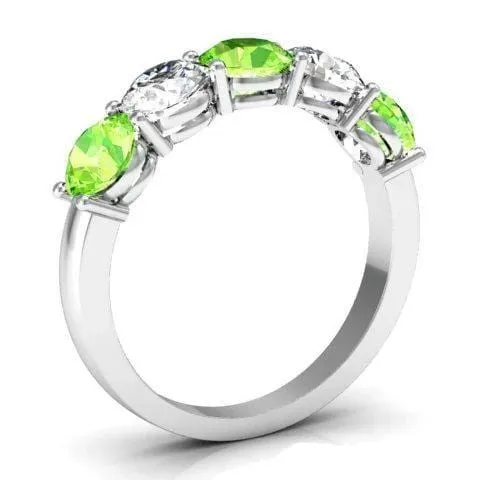 2.00cttw Shared Prong 5 Stone Ring with Diamonds and Peridot