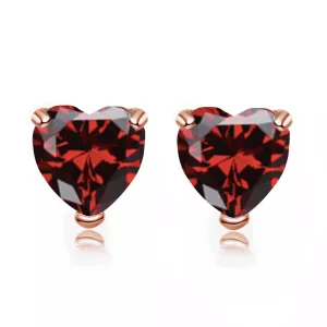 24k Rose Gold Plated 1/2 Carat Heart Created Garnet Sapphire Stud Earrings
