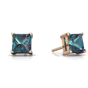 24k Rose Gold Plated 2 Cttw Alexandrite Square Stud Earrings