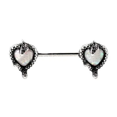 316L Stainless Steel Synthetic Opal Heart with Snake Nipple Bar