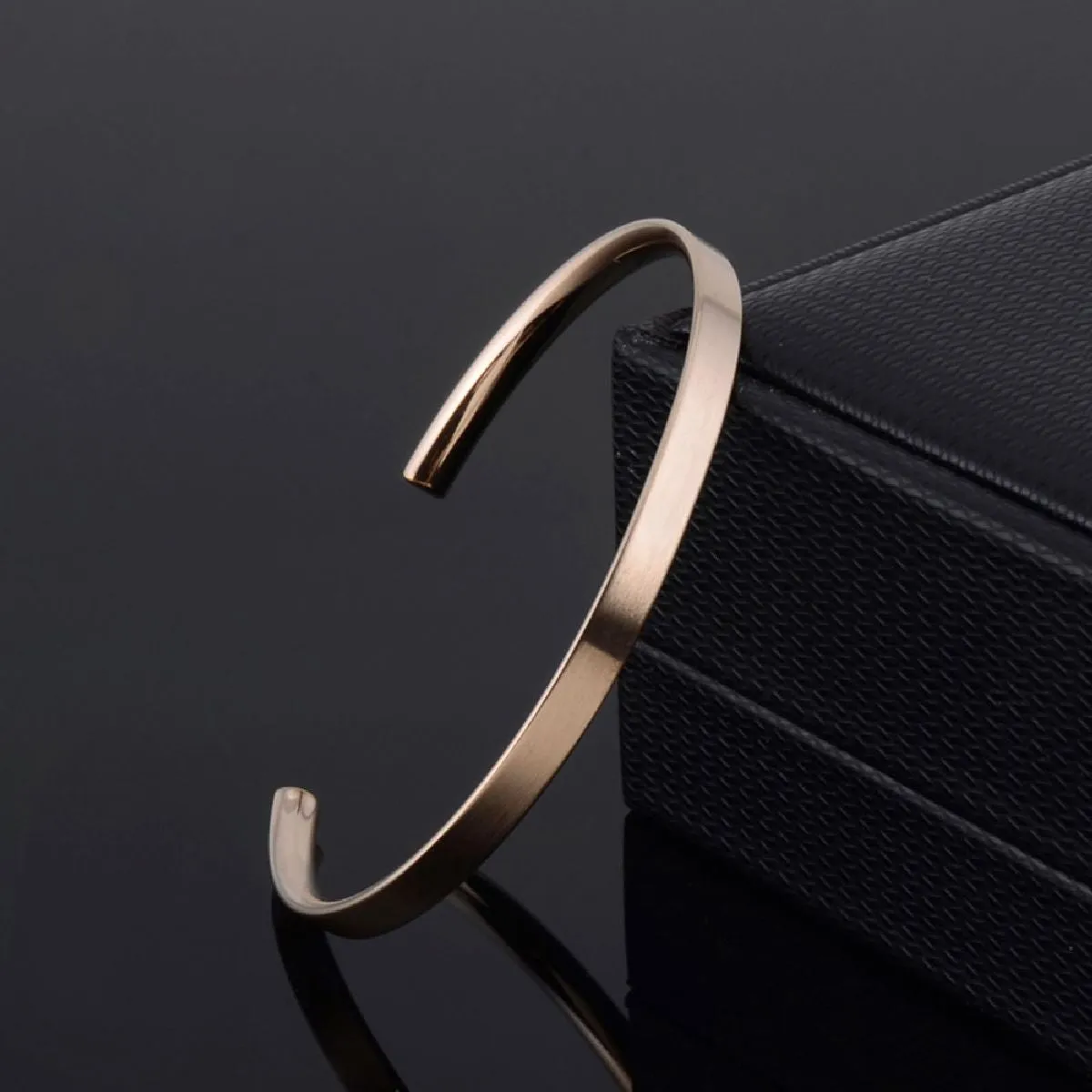 5mm Matte Finish 316 Surgical Stainless Steel Rose Gold Free Size Cuff Kada Bangle Bracelet Unisex