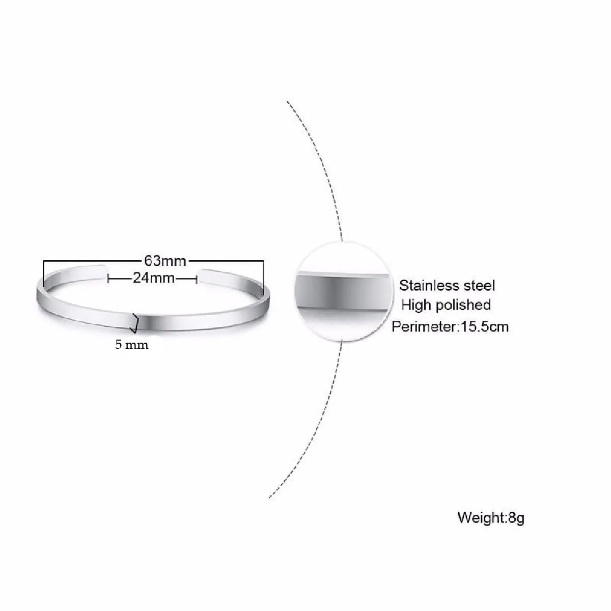 5mm Matte Finish 316 Surgical Stainless Steel Silver Free Size Cuff Kada Bangle Bracelet Unisex