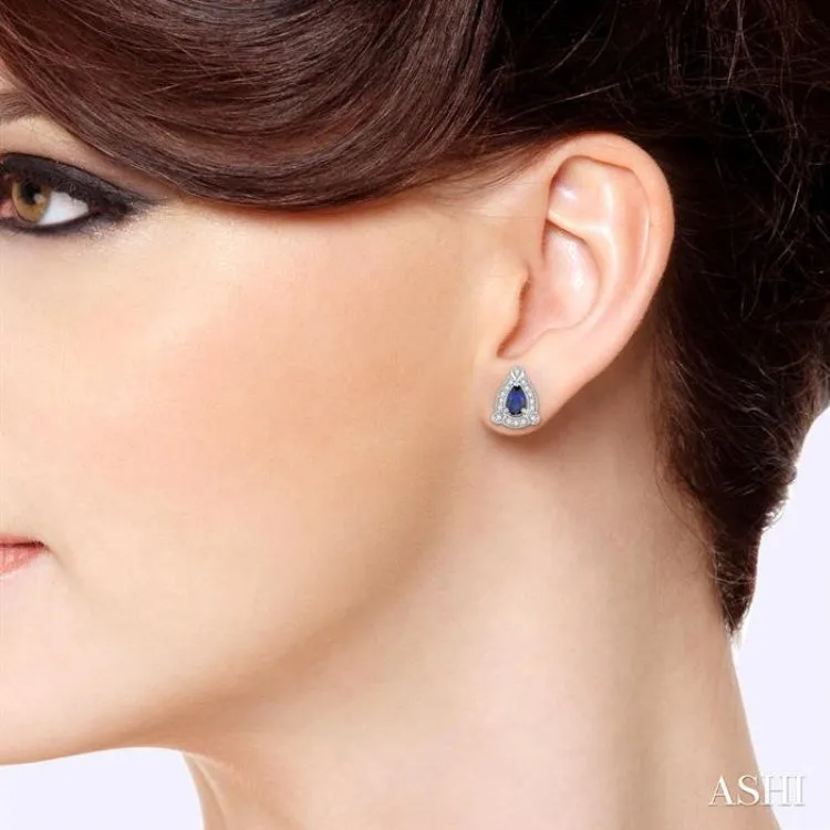 5x3 MM Pear Shape Sapphire and 1/6 ctw Round Cut Diamond Earrings in 14K White Gold