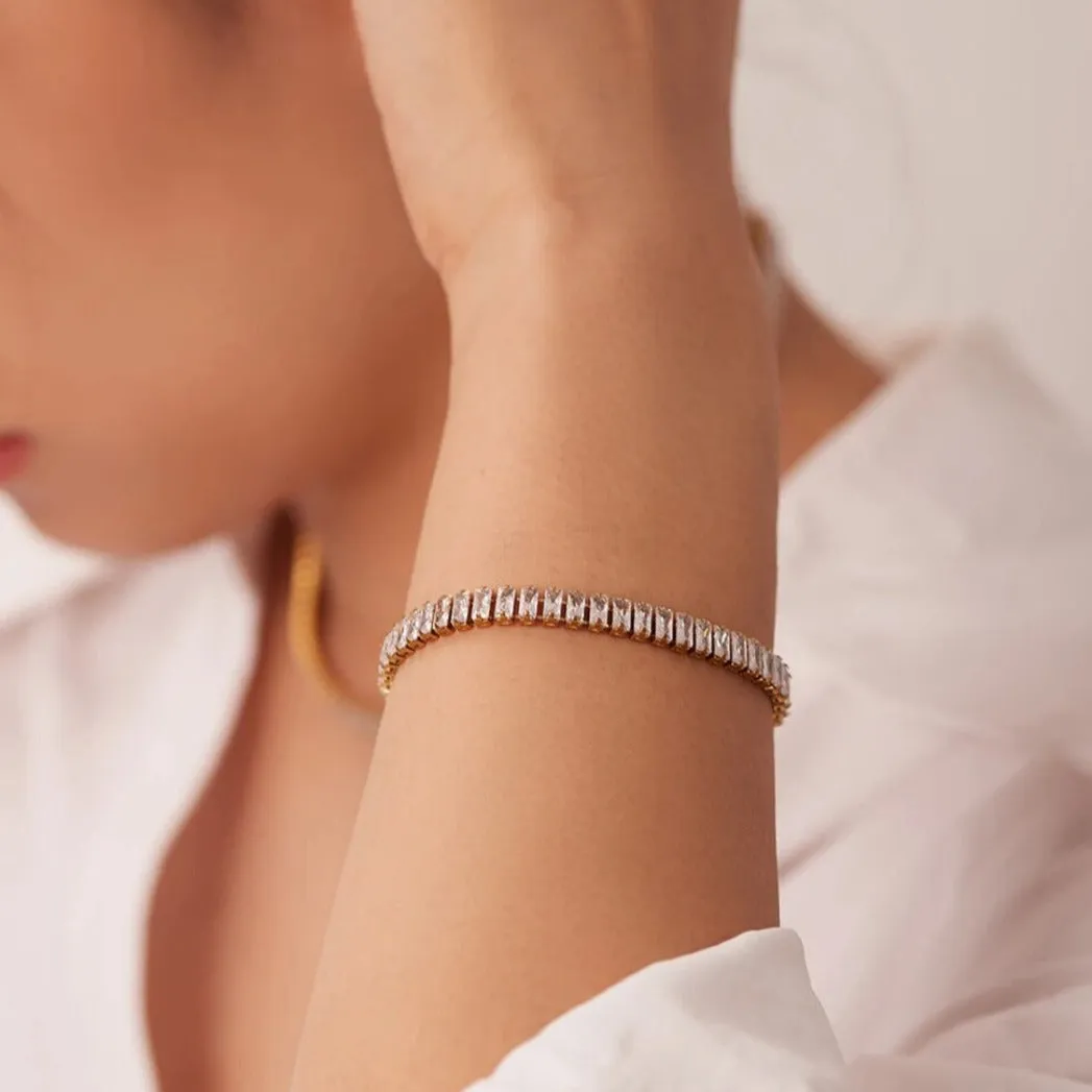 6mm Width Rectangular Baguette CZ Tennis Bracelet