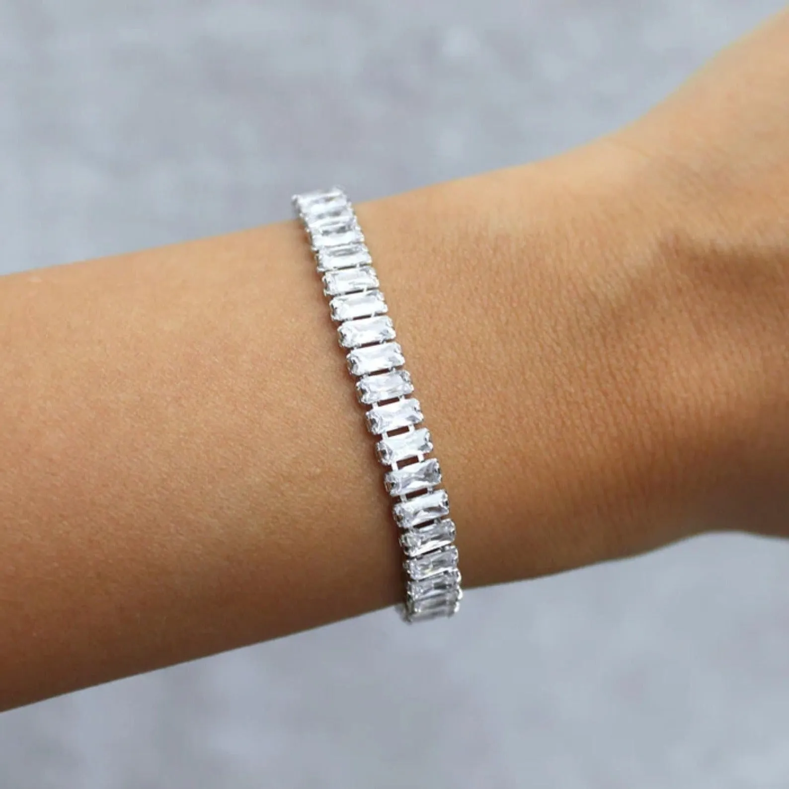 6mm Width Rectangular Baguette CZ Tennis Bracelet