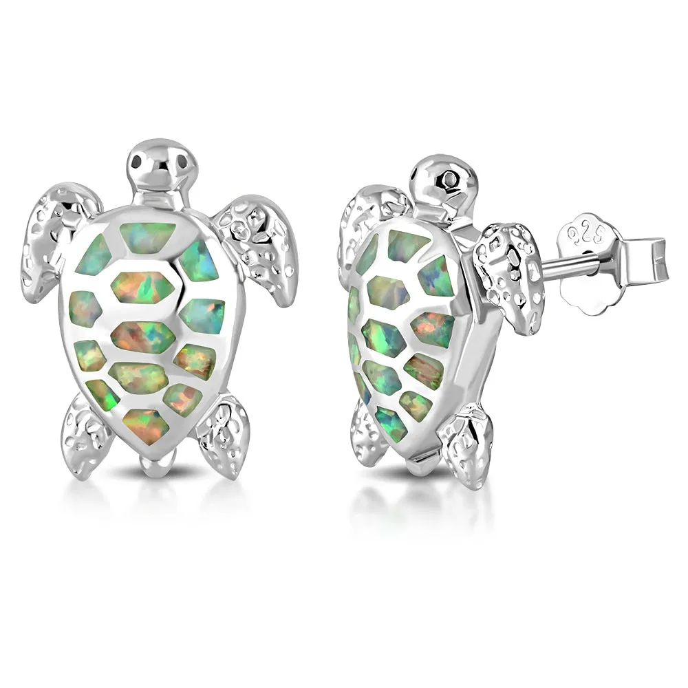 925 Sterling Silver White Pink Opal Turtle Stud Earrings