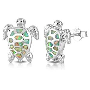925 Sterling Silver White Pink Opal Turtle Stud Earrings