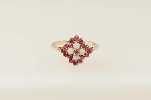 9ct Gold Opal and Pink Topaz Cluster Ring