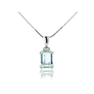 9ct White Gold Diamond & Aquamarine Pendant Necklace