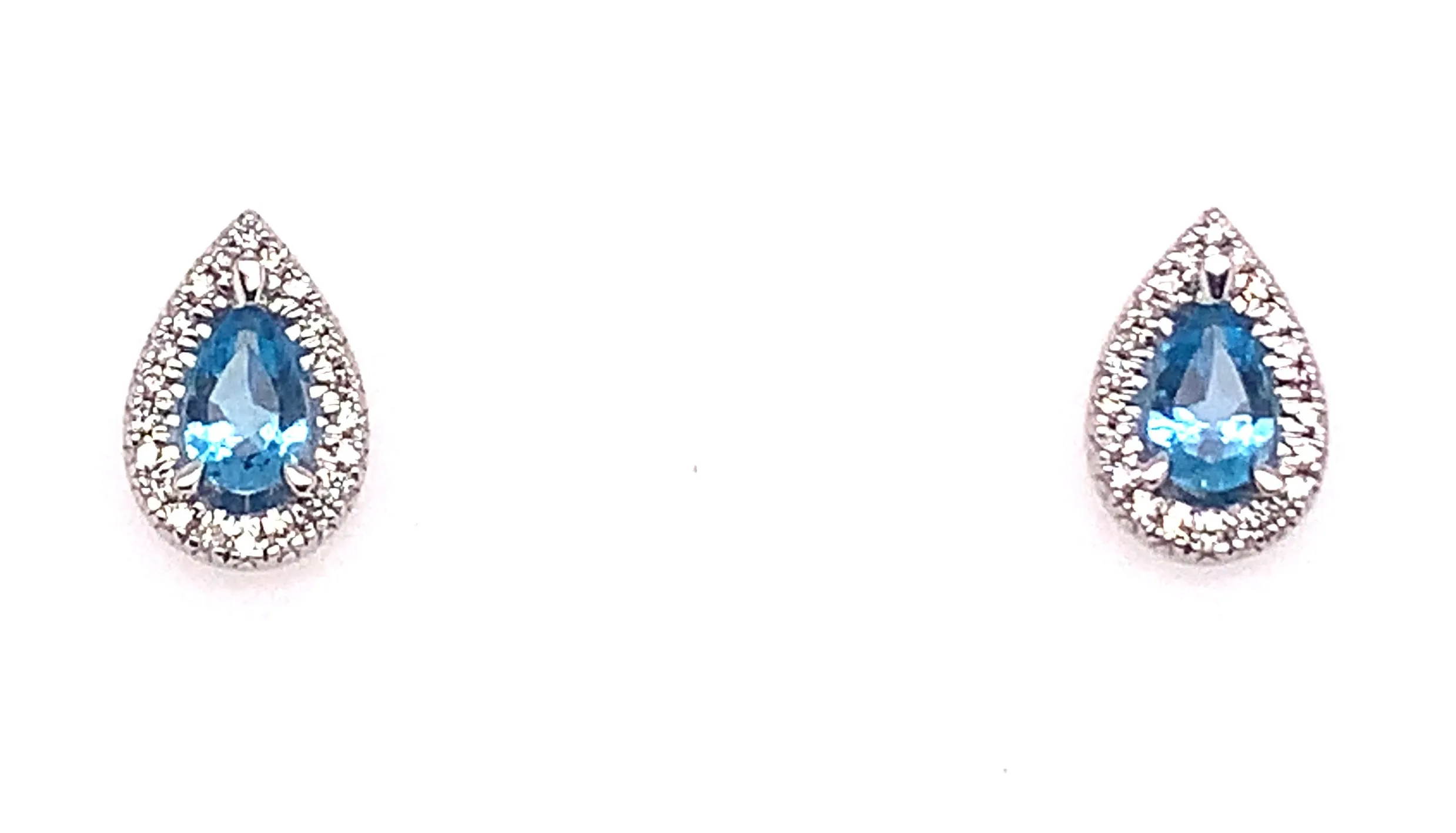 9ct White Gold Earth Grown Blue Topaz And Diamond Halo Earrings