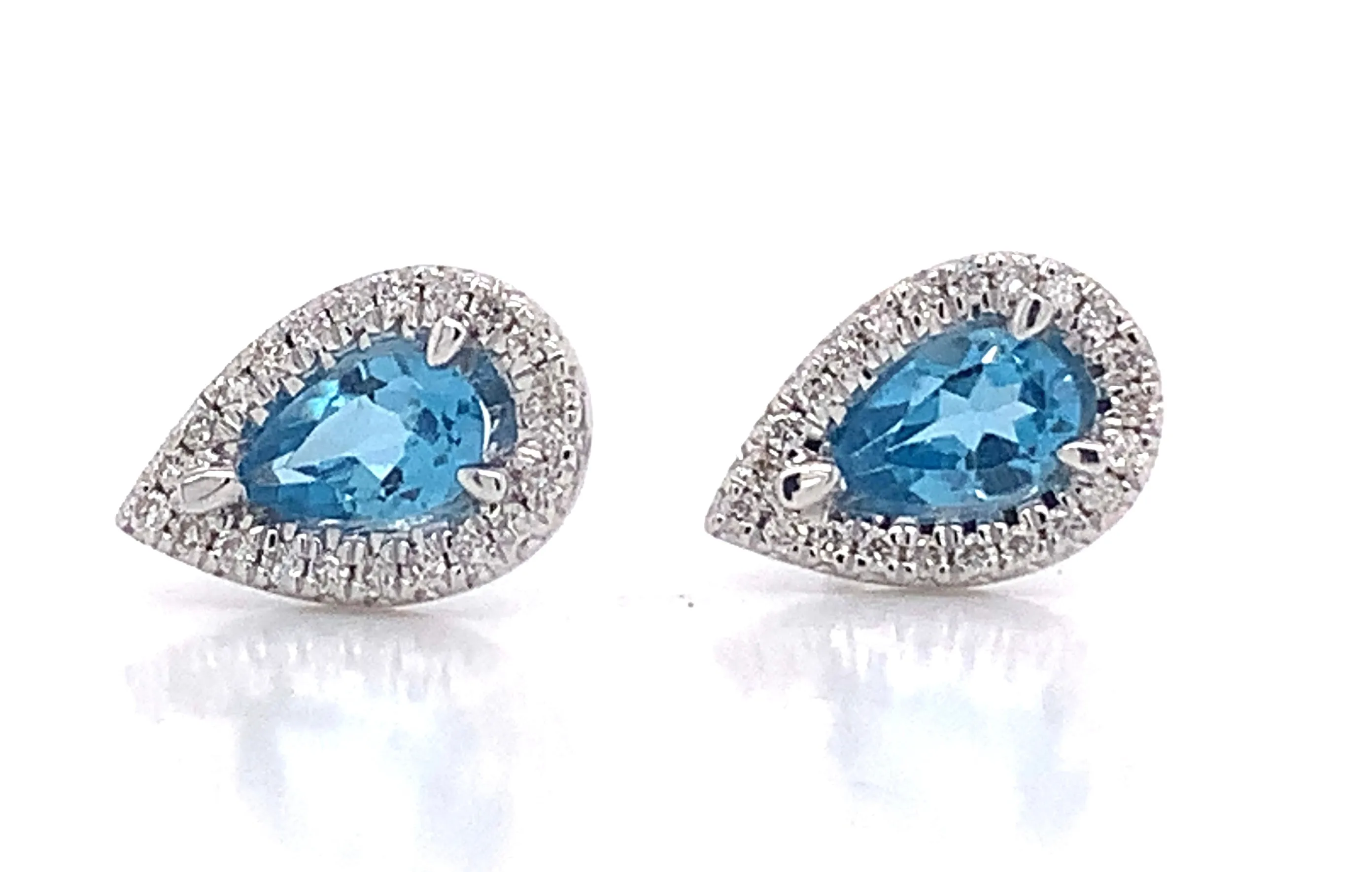 9ct White Gold Earth Grown Blue Topaz And Diamond Halo Earrings