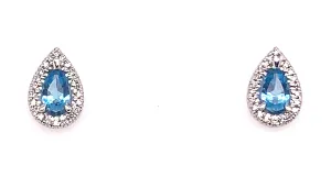 9ct White Gold Earth Grown Blue Topaz And Diamond Halo Earrings