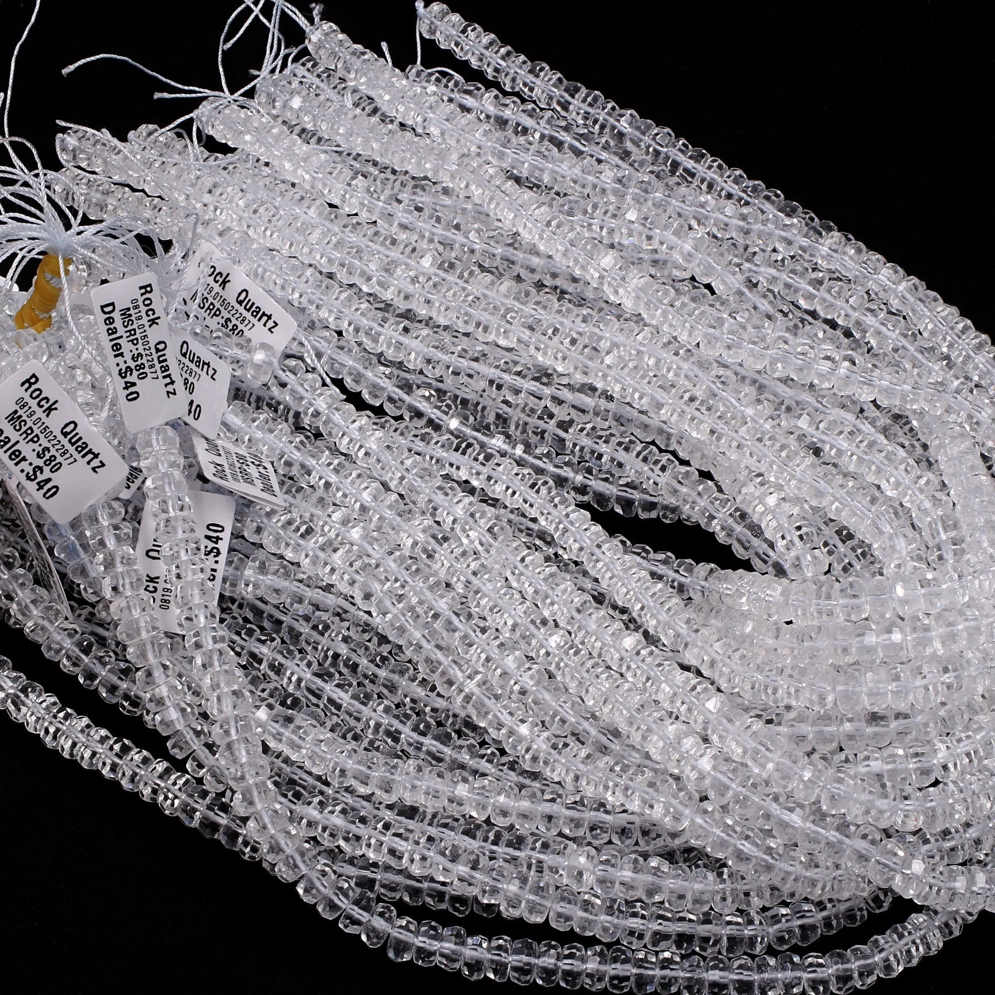 AAA Faceted Natural Rock Crystal Quartz 8mm Rondelle Beads Extra Icy Clear Rock Crystal Sparkling Diamond Cut 16" Strand