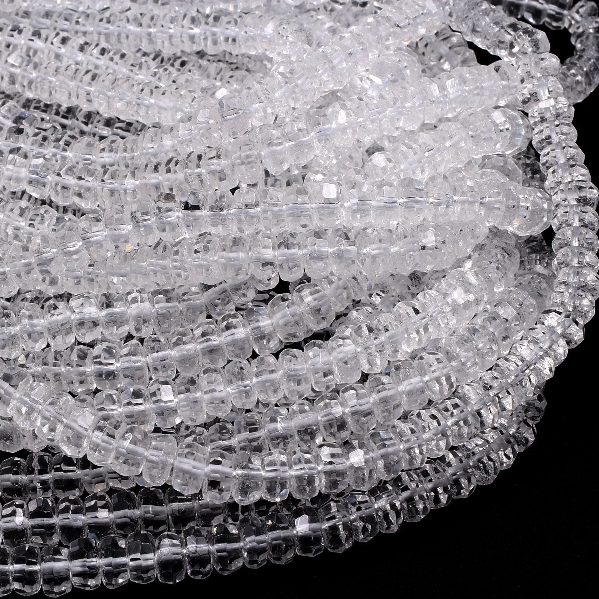 AAA Faceted Natural Rock Crystal Quartz 8mm Rondelle Beads Extra Icy Clear Rock Crystal Sparkling Diamond Cut 16" Strand