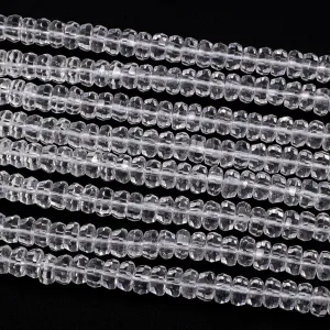 AAA Faceted Natural Rock Crystal Quartz 8mm Rondelle Beads Extra Icy Clear Rock Crystal Sparkling Diamond Cut 16" Strand
