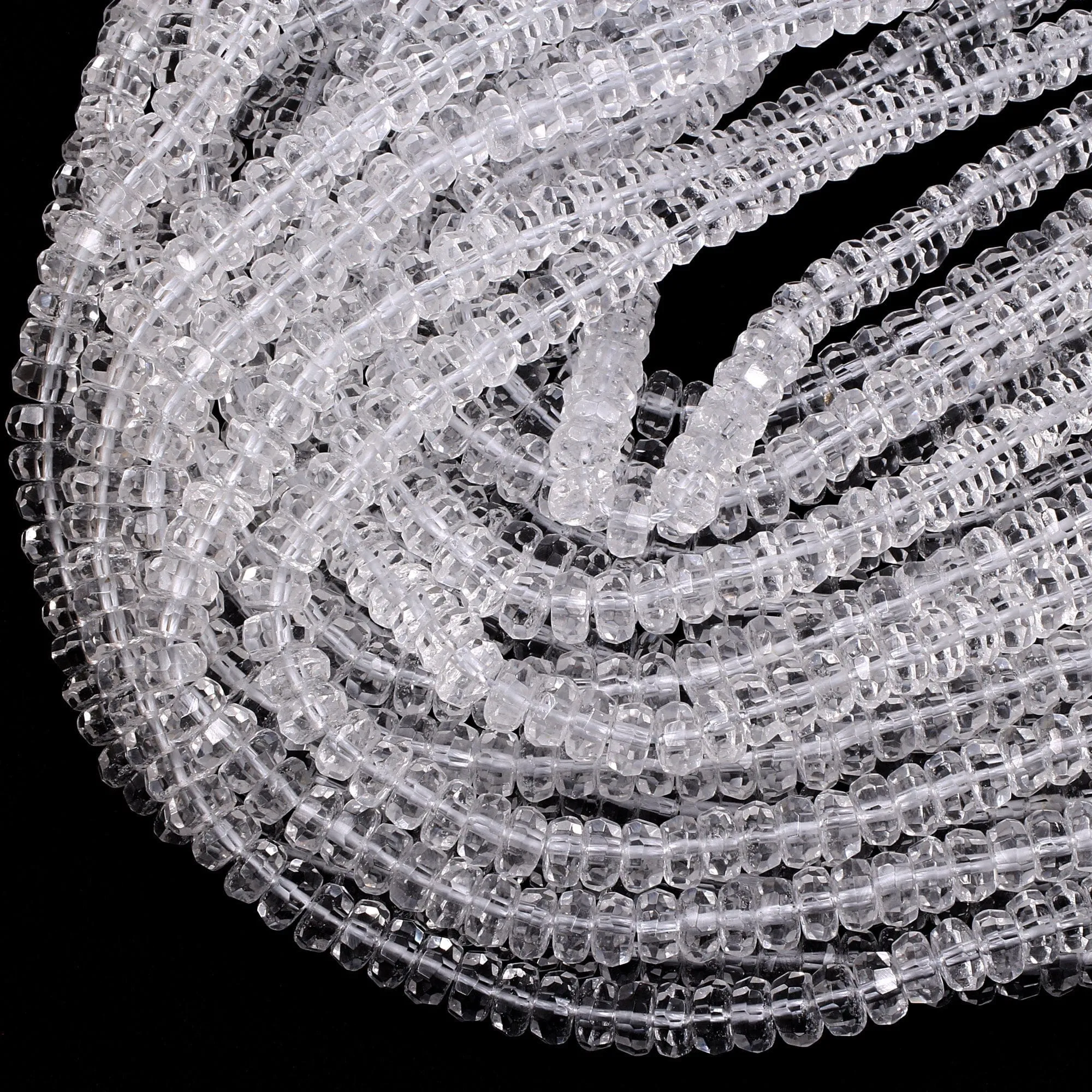 AAA Faceted Natural Rock Crystal Quartz 8mm Rondelle Beads Extra Icy Clear Rock Crystal Sparkling Diamond Cut 16" Strand