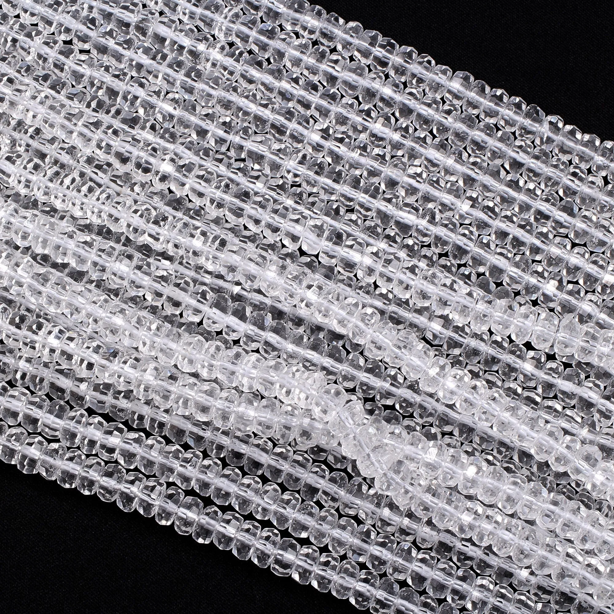 AAA Faceted Natural Rock Crystal Quartz 8mm Rondelle Beads Extra Icy Clear Rock Crystal Sparkling Diamond Cut 16" Strand