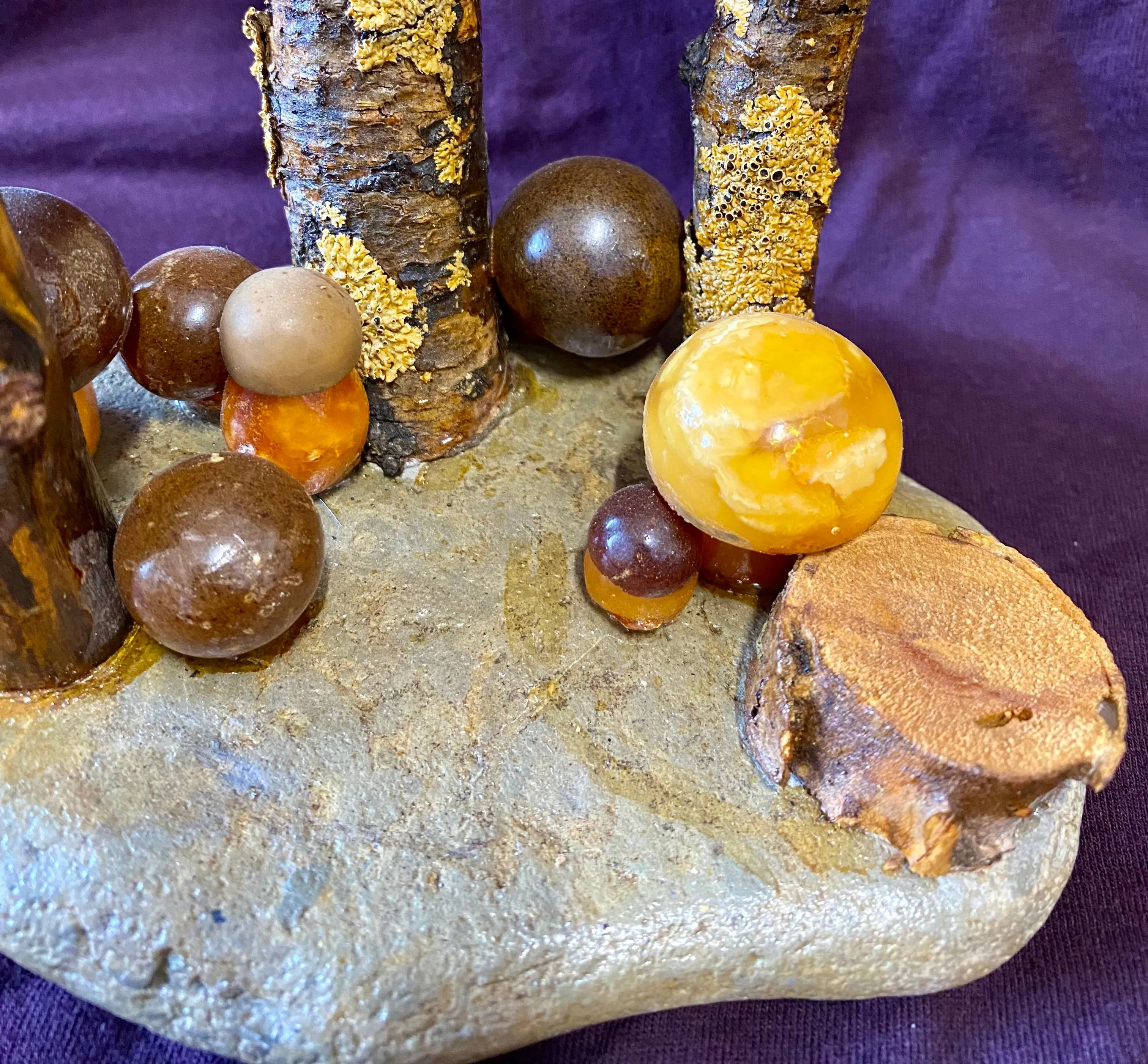 Amber and Wood Mushroom Sculpture (2998)