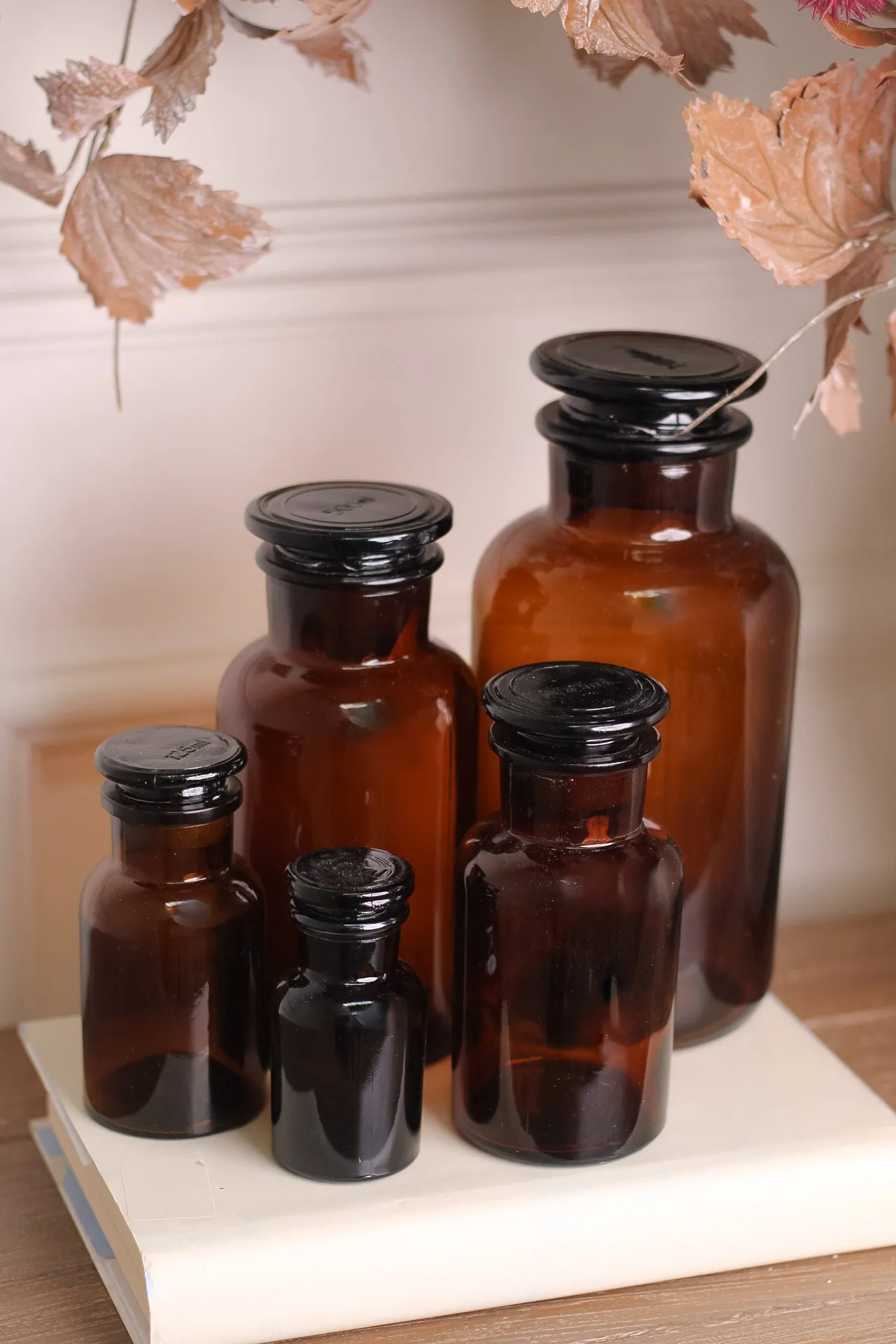Amber Apothecary Glass Jars | Set of 5