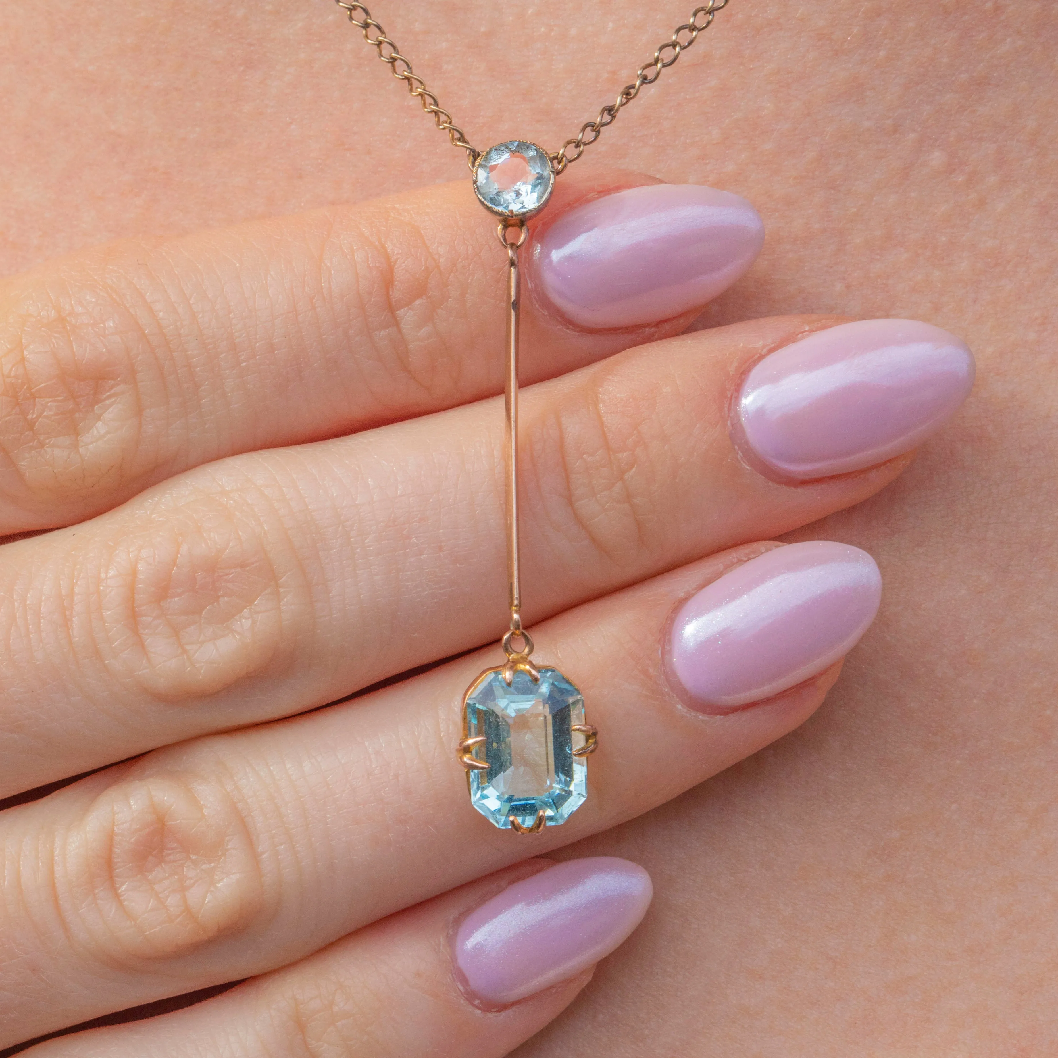 Antique 15ct Gold Aquamarine Drop Necklace, 2.45ct