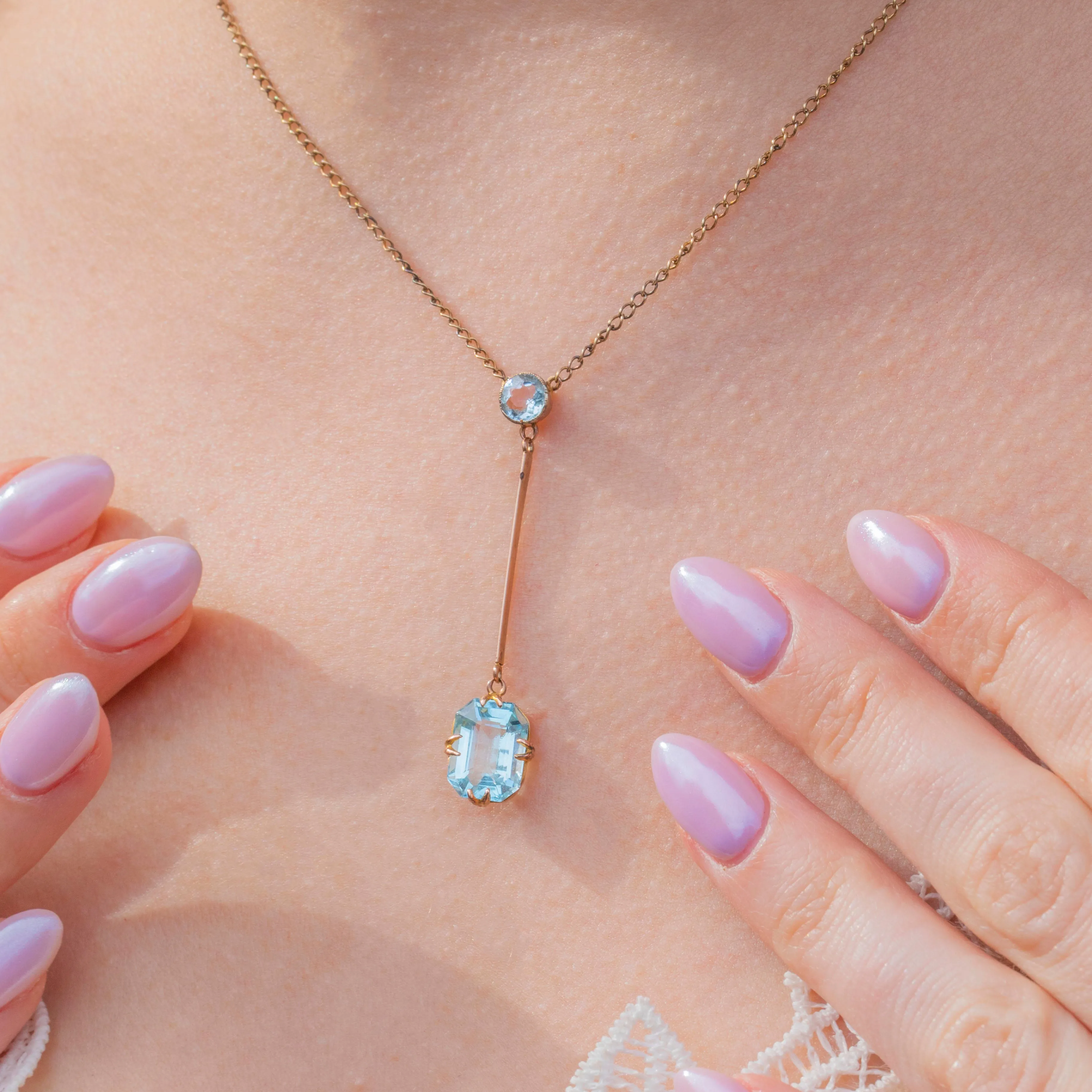 Antique 15ct Gold Aquamarine Drop Necklace, 2.45ct