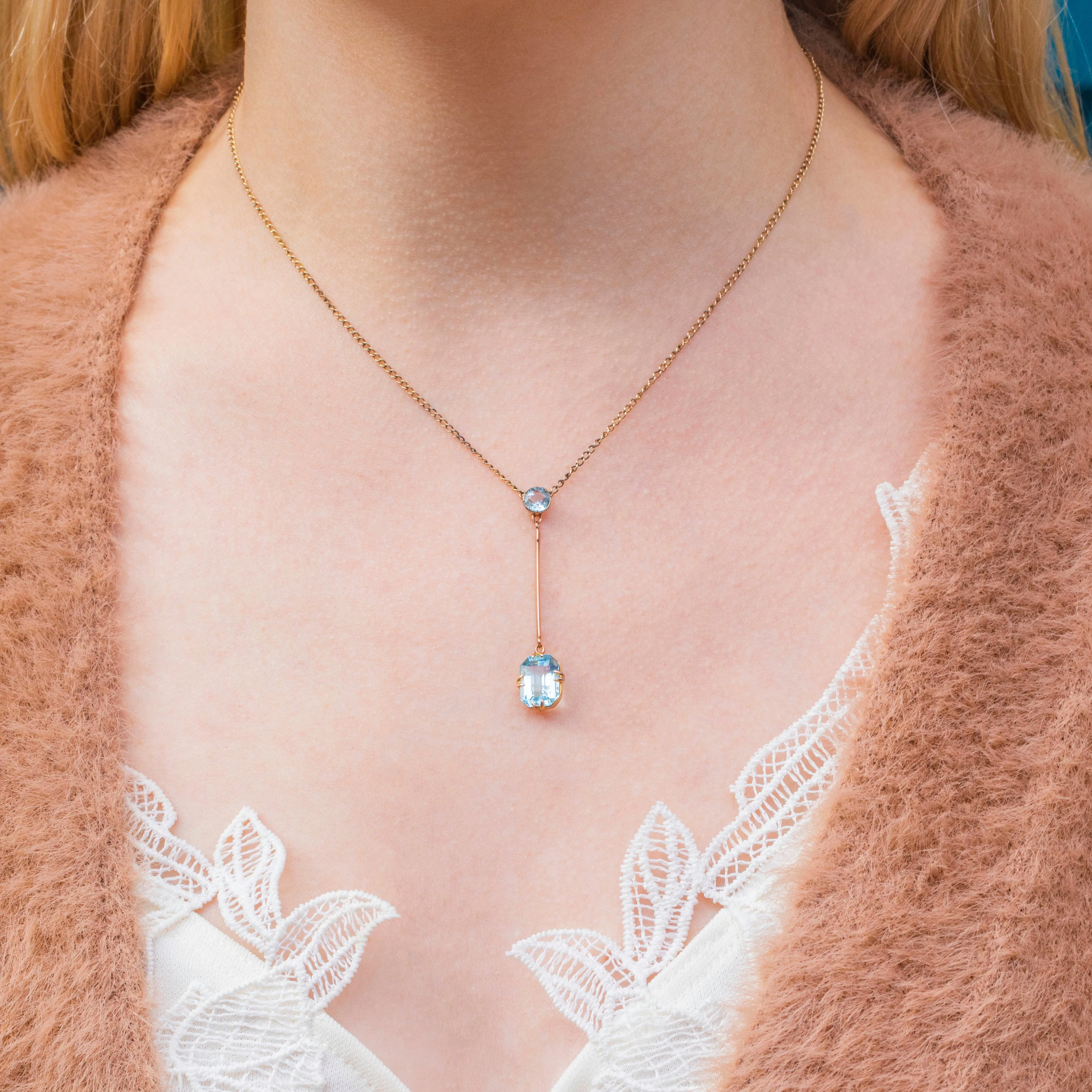 Antique 15ct Gold Aquamarine Drop Necklace, 2.45ct