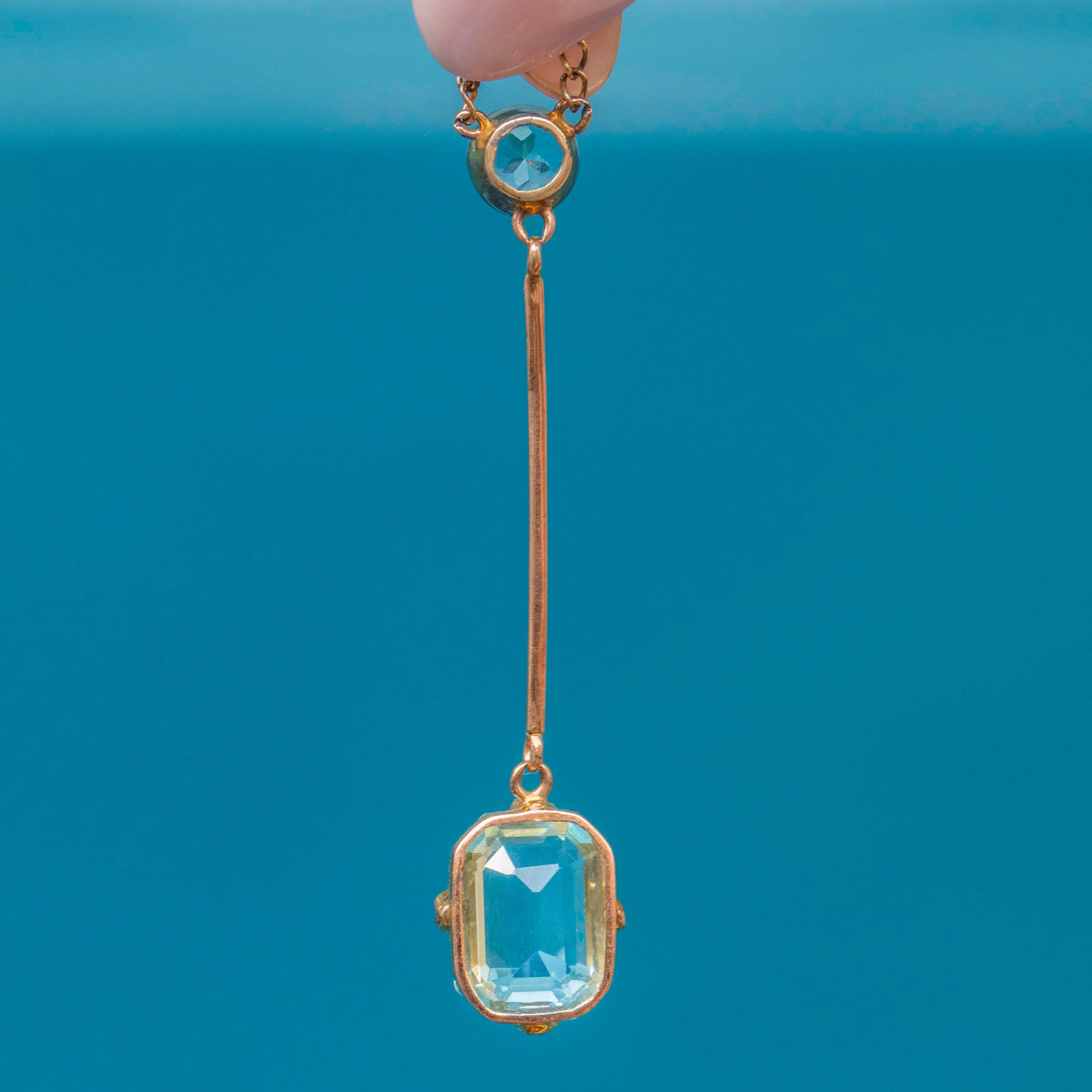 Antique 15ct Gold Aquamarine Drop Necklace, 2.45ct