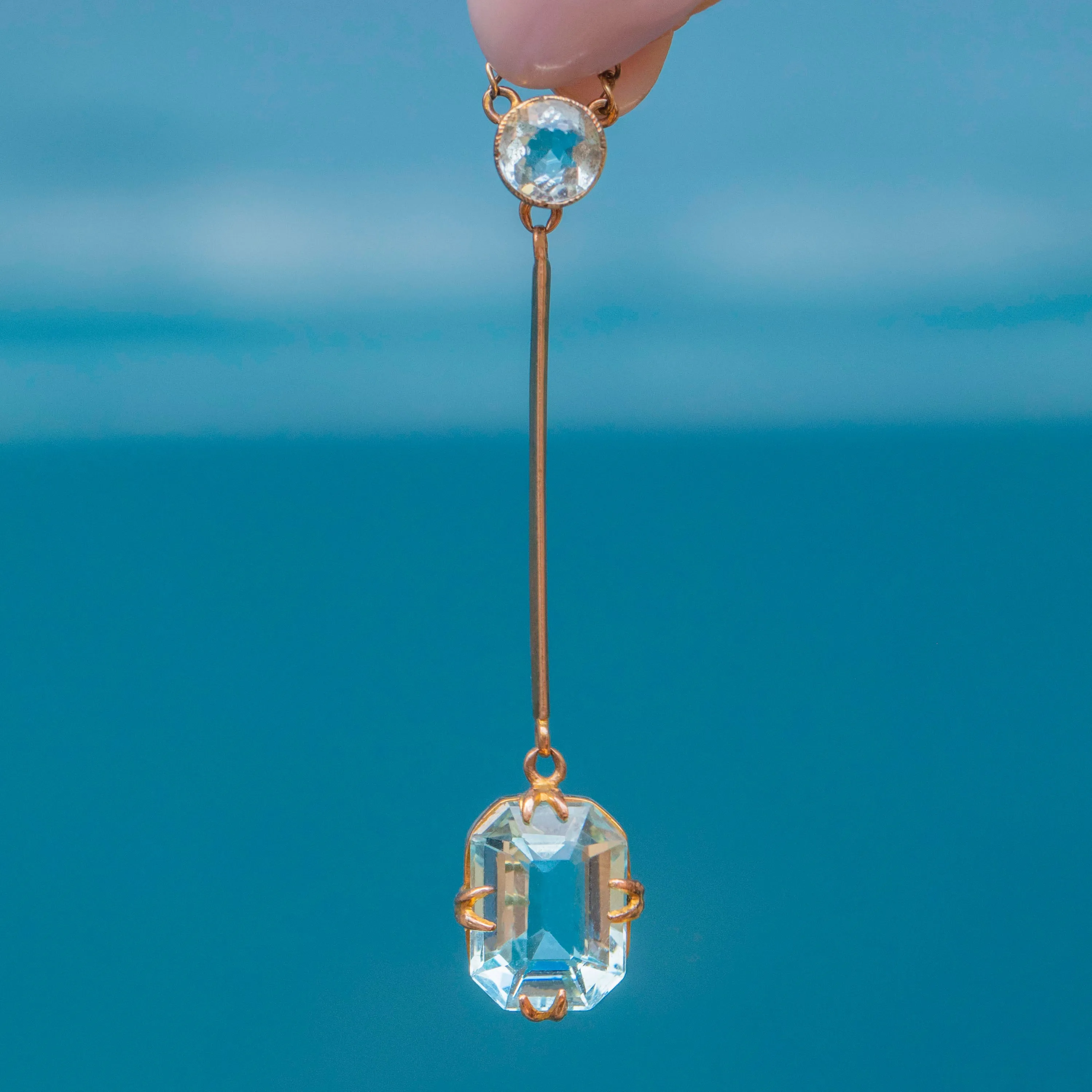 Antique 15ct Gold Aquamarine Drop Necklace, 2.45ct