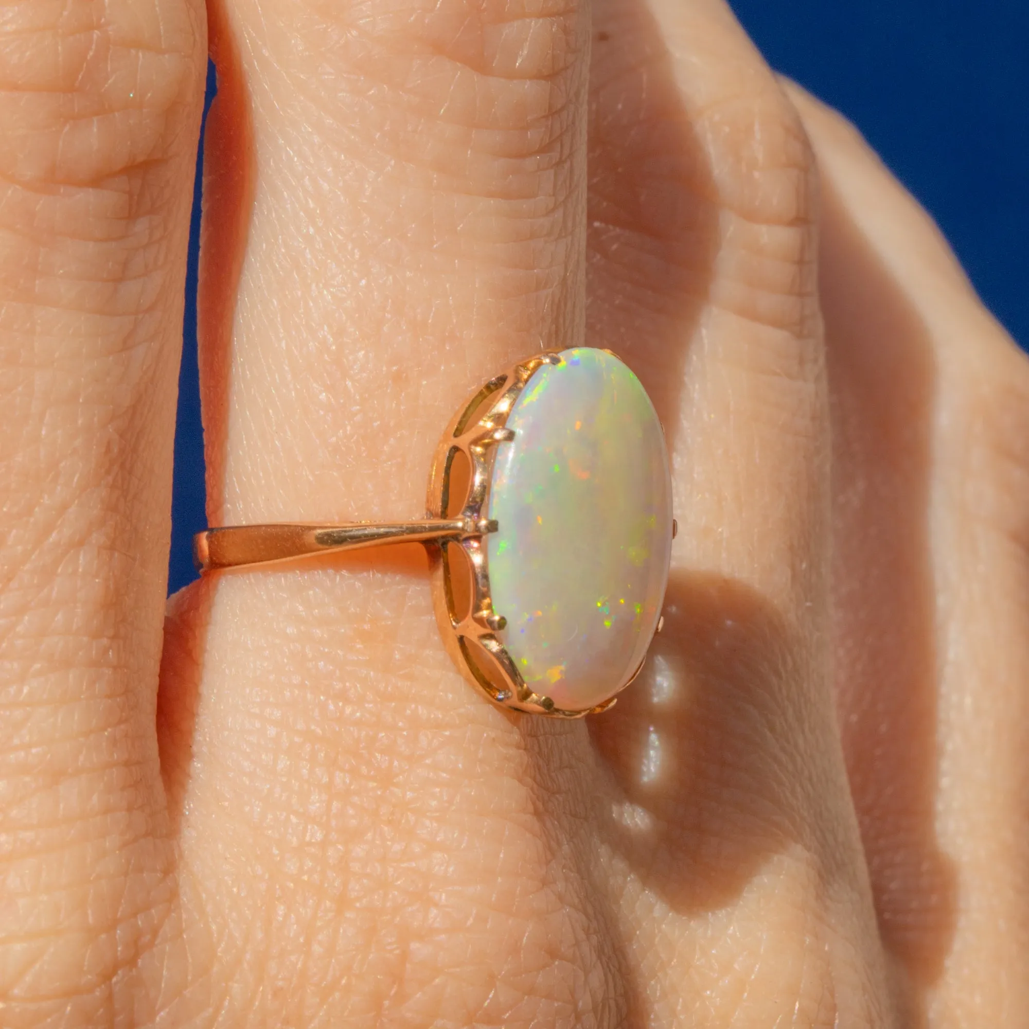 Antique 18ct Gold Opal Cocktail Ring, 2.20ct Natural Opal