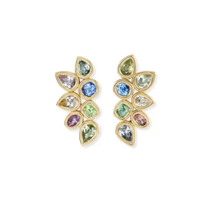 Asymmetrical Mixed Sapphire Cluster Pillow Earrings