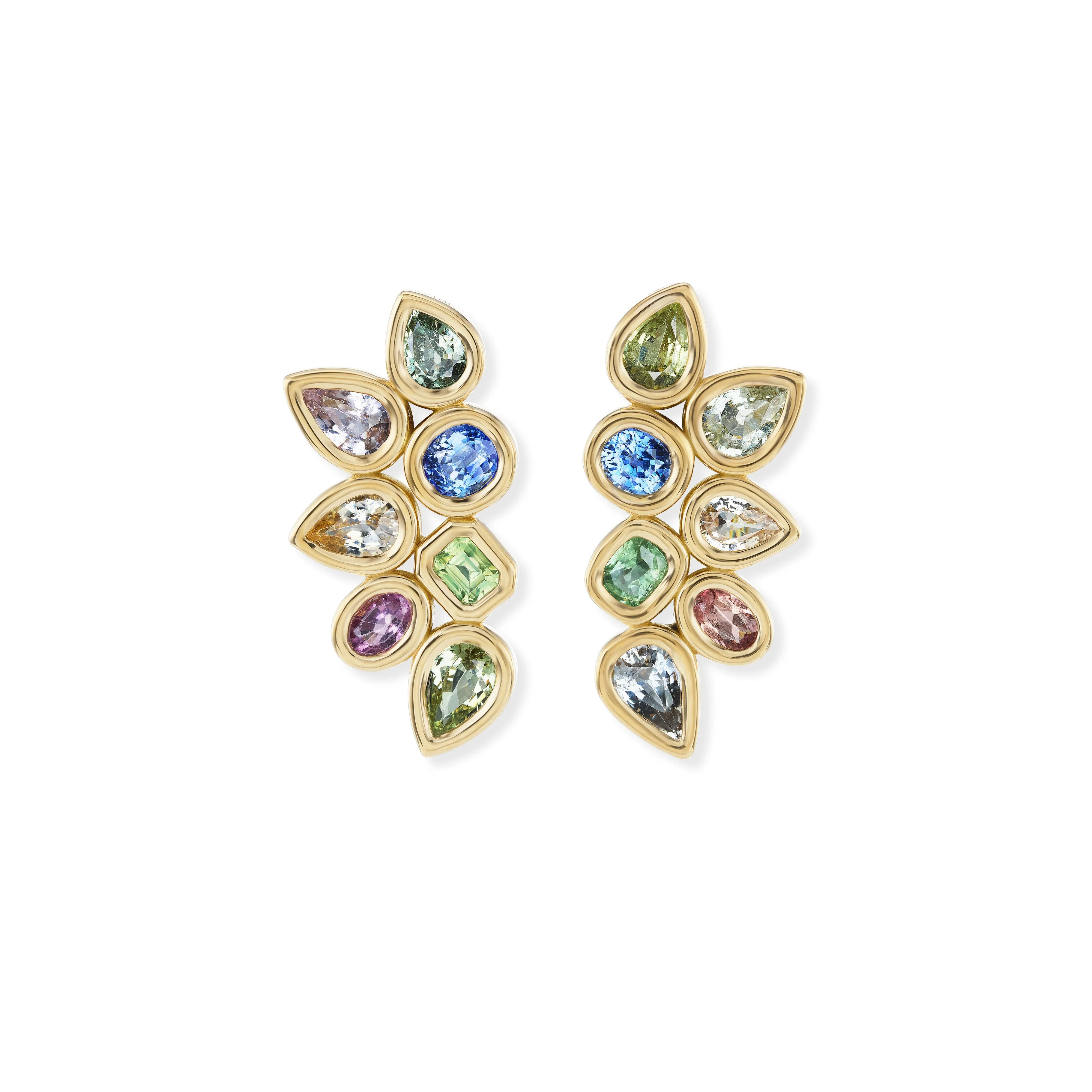 Asymmetrical Mixed Sapphire Cluster Pillow Earrings