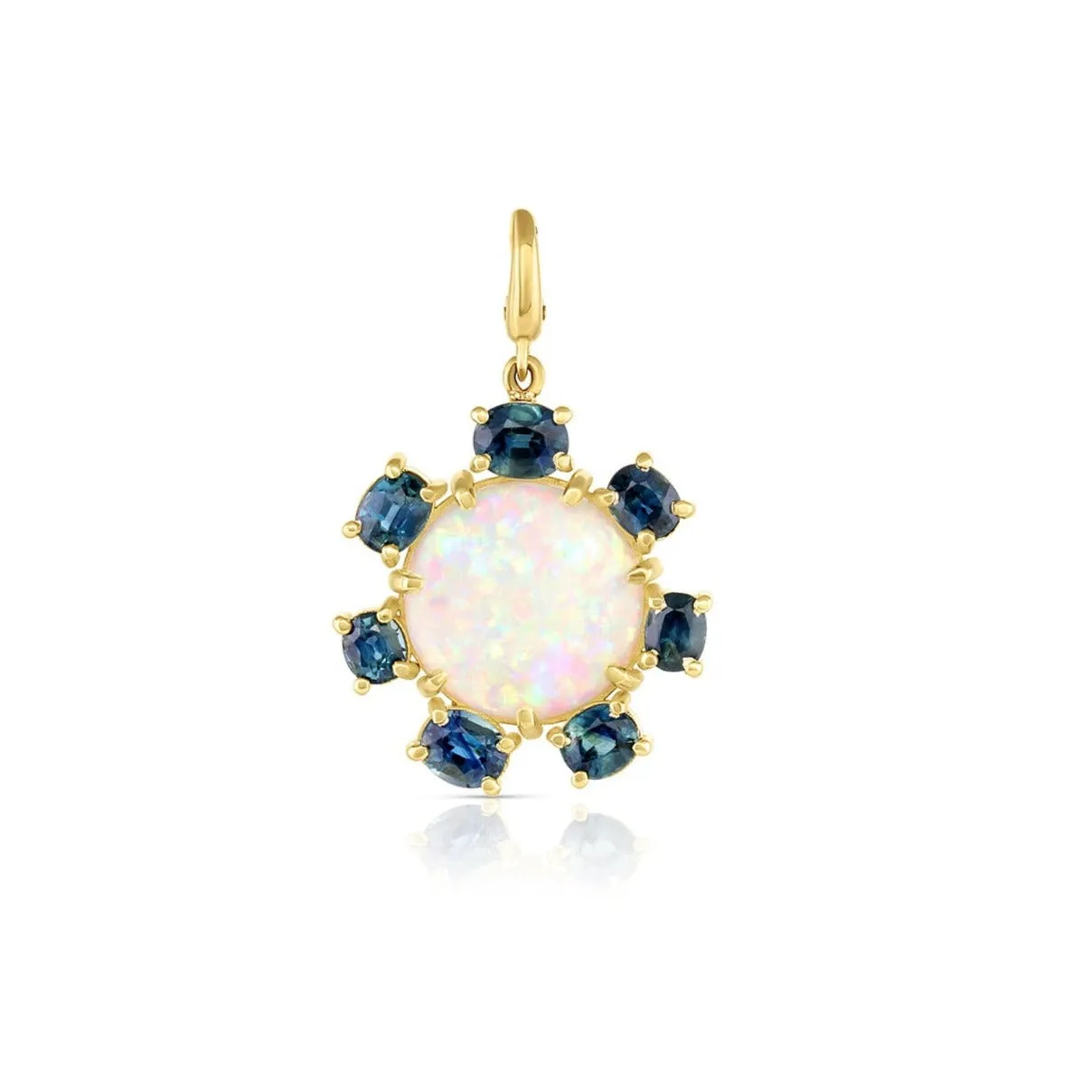 Australian Opal Pendant with Teal Sapphire Frame