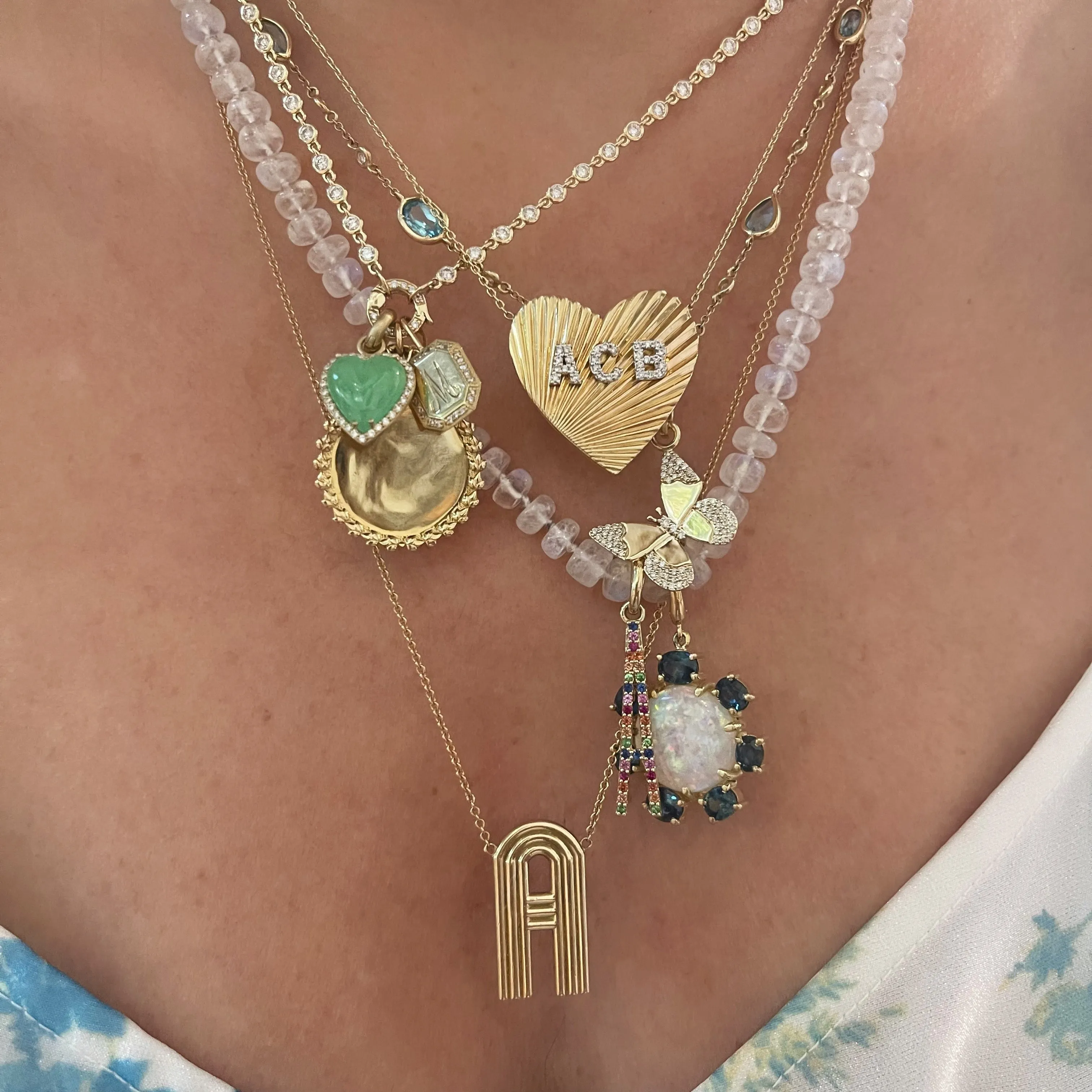 Australian Opal Pendant with Teal Sapphire Frame