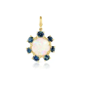 Australian Opal Pendant with Teal Sapphire Frame