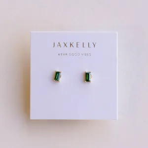 Baguette Gemstone Gold Earrings