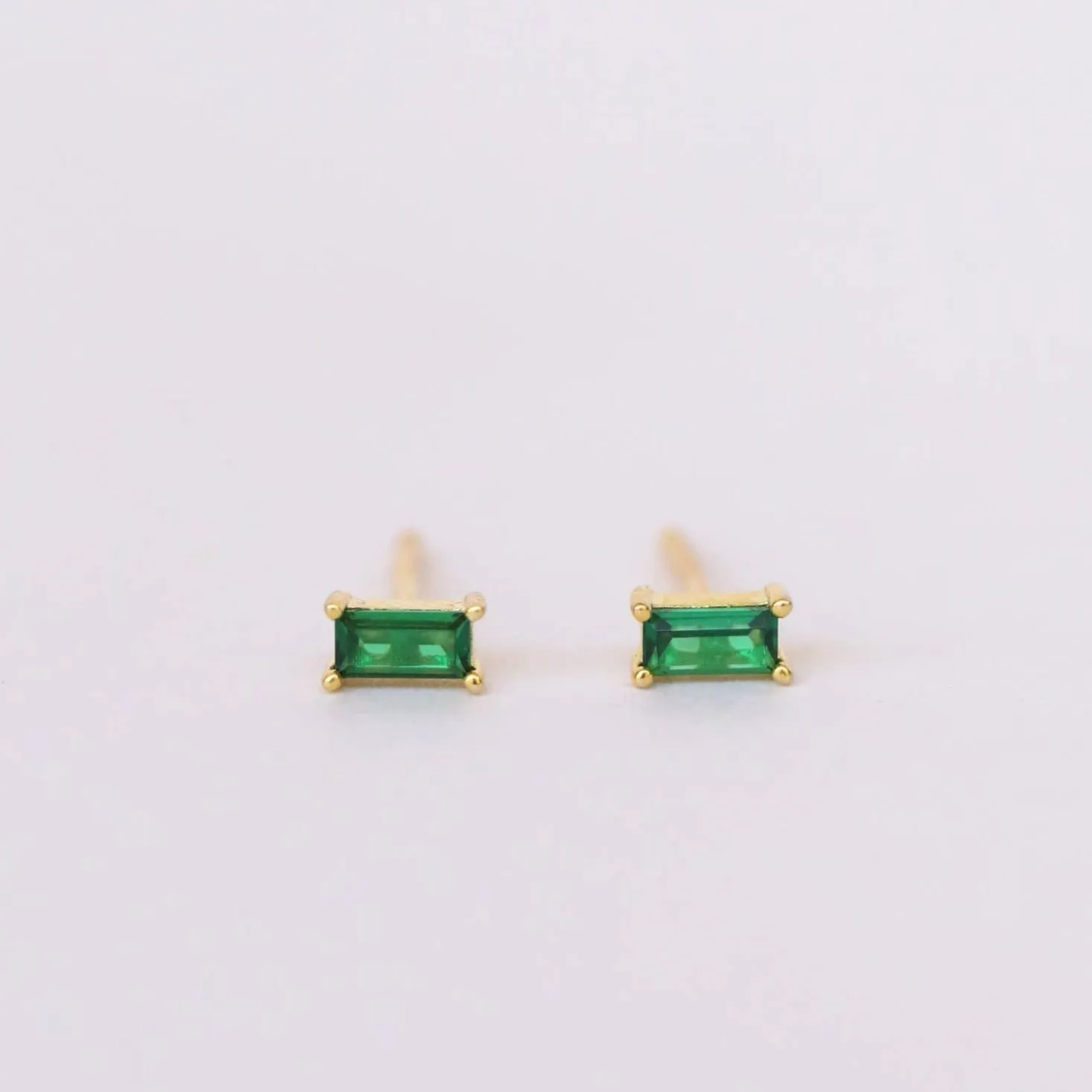 Baguette Gemstone Gold Earrings