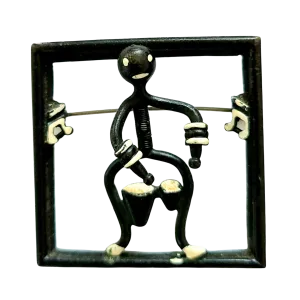 Black Enameled Bongo Drummer Trembler Brooch