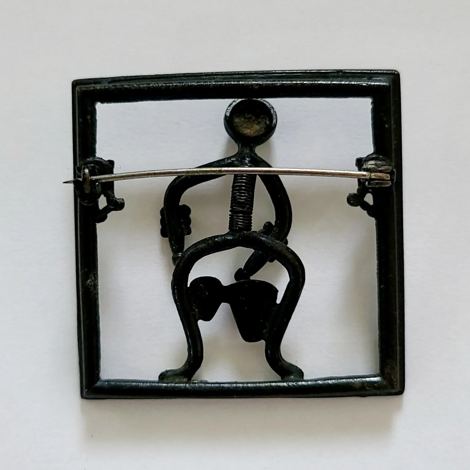 Black Enameled Bongo Drummer Trembler Brooch