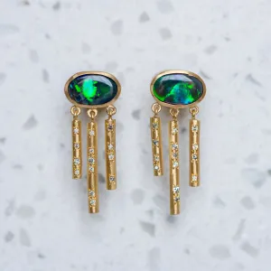 Black Opal Chime Earrings with Salt Pepper Diamonds